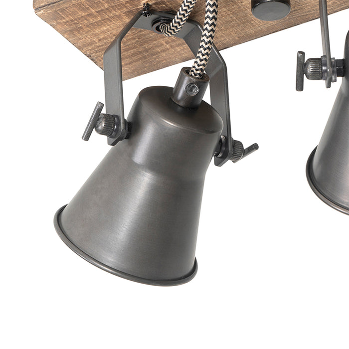 QAZQA Landelijke spot zwart met hout 3-lichts verstelbaar - Jelle