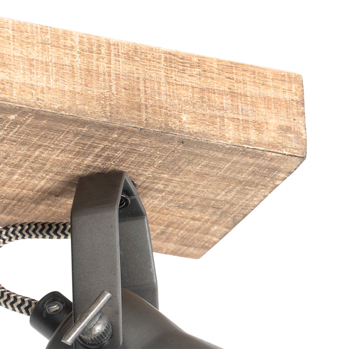 QAZQA Landelijke spot zwart met hout 3-lichts verstelbaar - Jelle