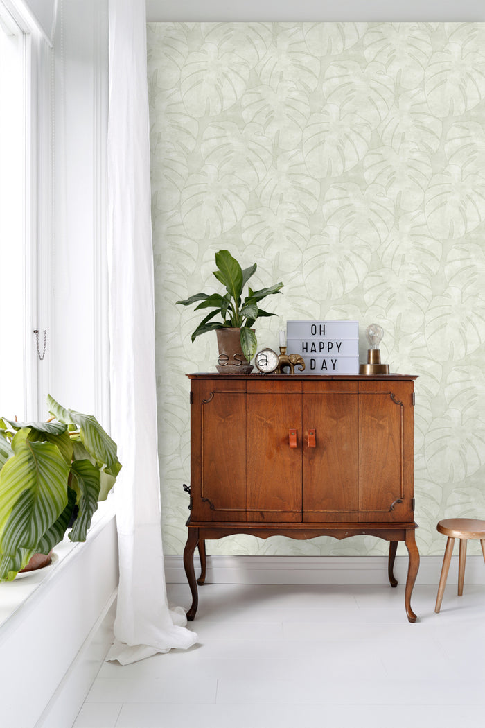 ESTAhome behang monstera bladeren beige - 0,53 x 10,05 m - 139002