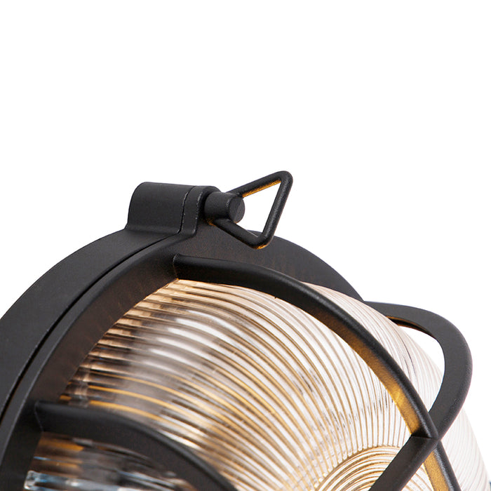 QAZQA Industriële ronde wandlamp zwart IP44 - Noutica