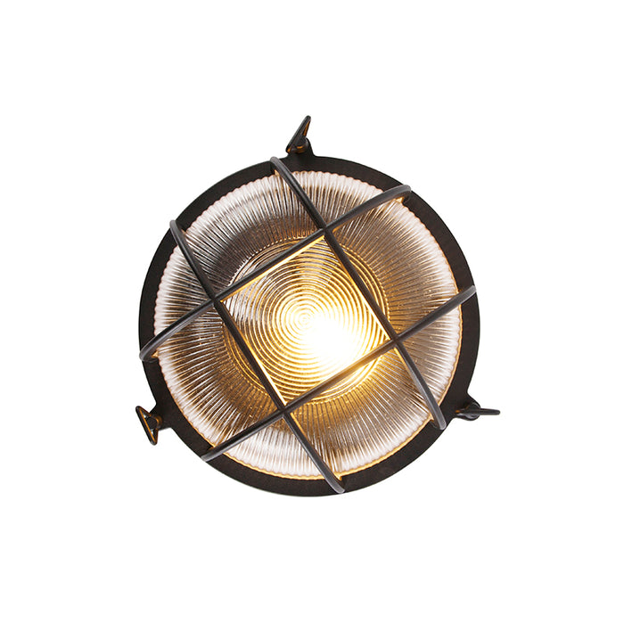QAZQA Industriële ronde wandlamp zwart IP44 - Noutica