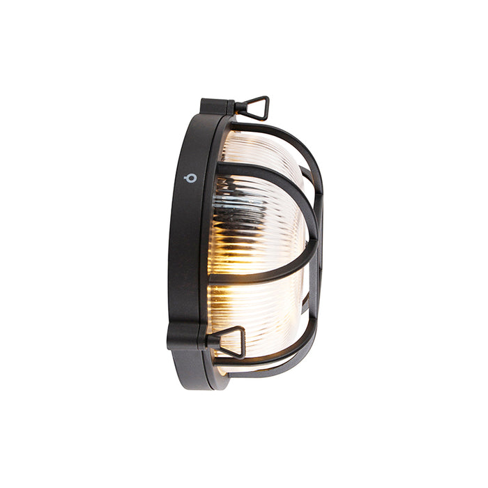 QAZQA Industriële ronde wandlamp zwart IP44 - Noutica