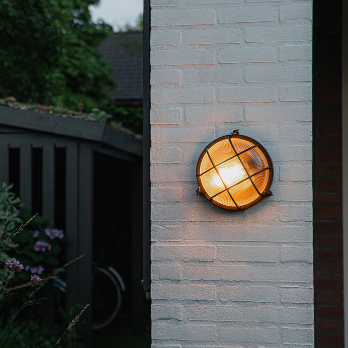 QAZQA Industriële ronde wandlamp zwart IP44 - Noutica