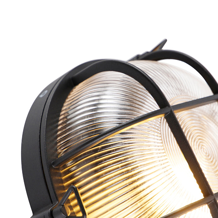 QAZQA Industriële ronde wandlamp zwart IP44 - Noutica