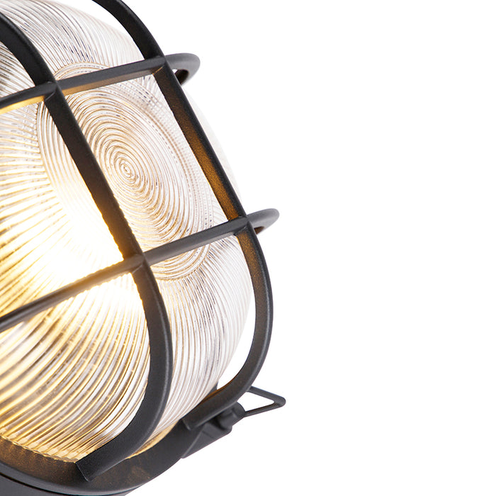 QAZQA Industriële ronde wandlamp zwart IP44 - Noutica