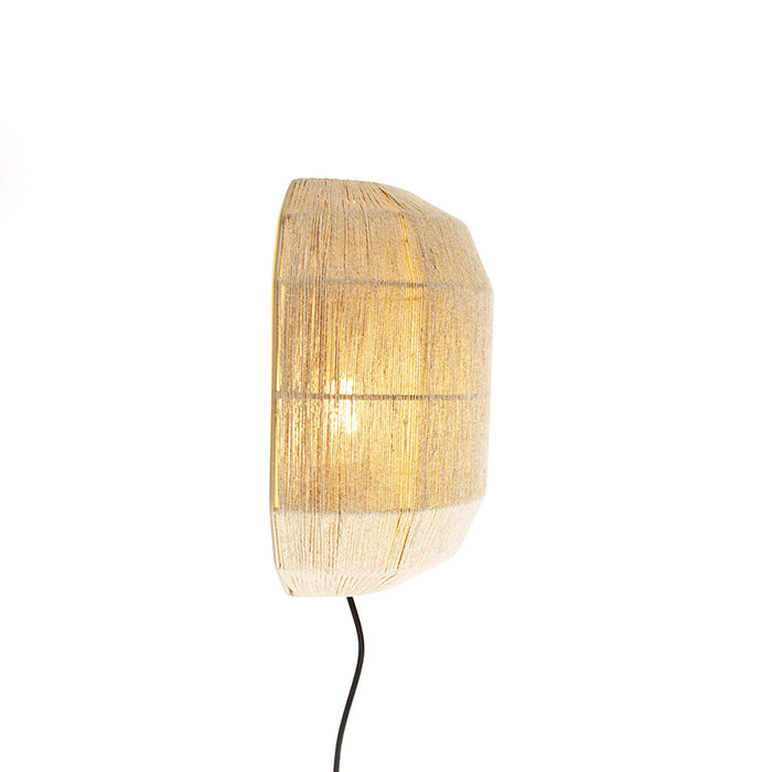 QAZQA Oosterse wandlamp zwart met jute touw - Riki
