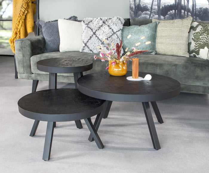 Duverger® Herringbone -Salontafel - rond - dia 45cm - zwart - visgraat