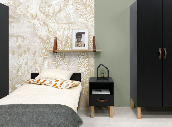 Bopita Floris 3-deurskast - Mat Zwart|Naturel