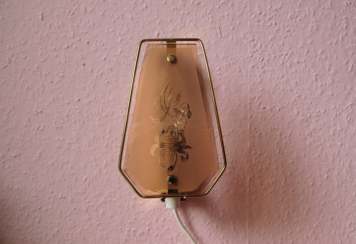 Reliving Set Hollywood Regency Wandlampen Roze Rookglas Wit