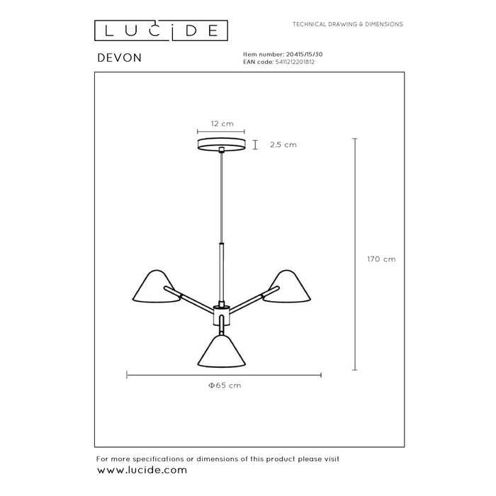 Lucide DEVON Hanglamp - Zwart