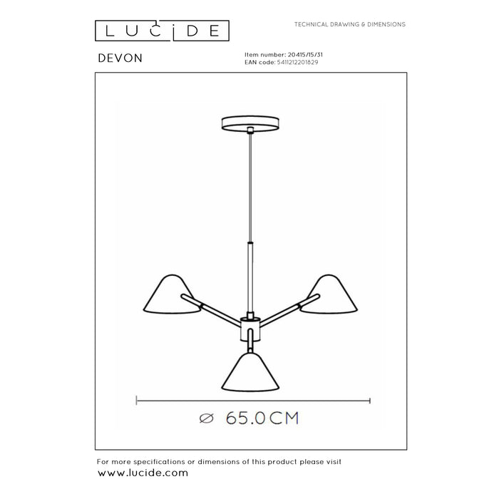 Lucide DEVON Hanglamp - Wit