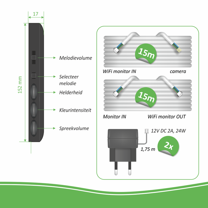 ELRO DV50 IP Wifi Deur Intercom - met 2x 7 inch kleurenscherm met App