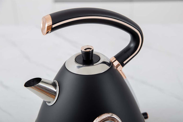 Buccan - Retro Waterkoker - Pyramid - Zwart Rose - Met thermometer