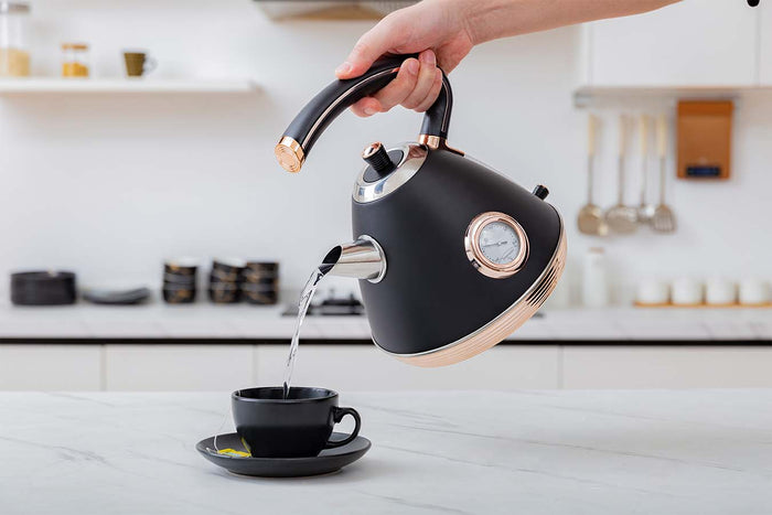 Buccan - Retro Waterkoker - Pyramid - Zwart Rose - Met thermometer