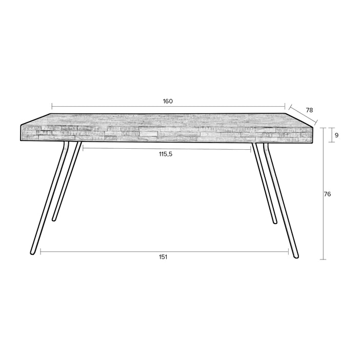 by fonQ Tygo Eettafel - 160 x 78 cm - Zwart