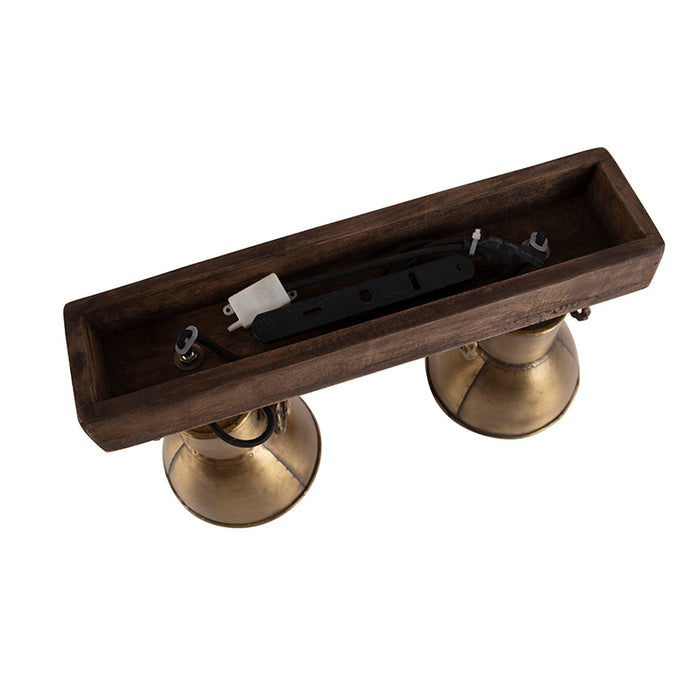 QAZQA Plafondlamp brons 2-lichts met hout - Mangoes