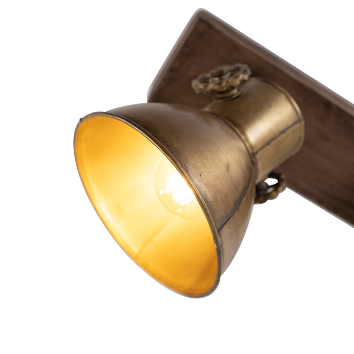 QAZQA Plafondlamp brons 2-lichts met hout - Mangoes