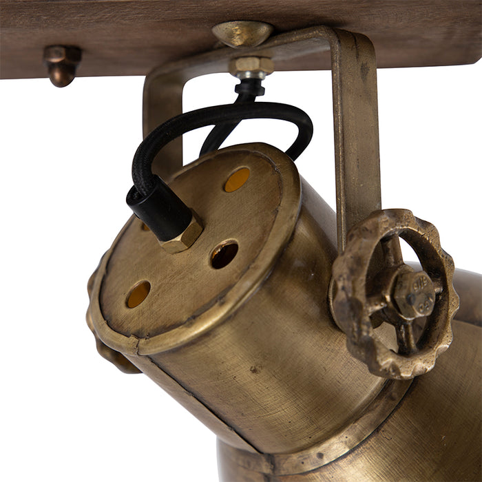 QAZQA Plafondlamp brons 2-lichts met hout - Mangoes