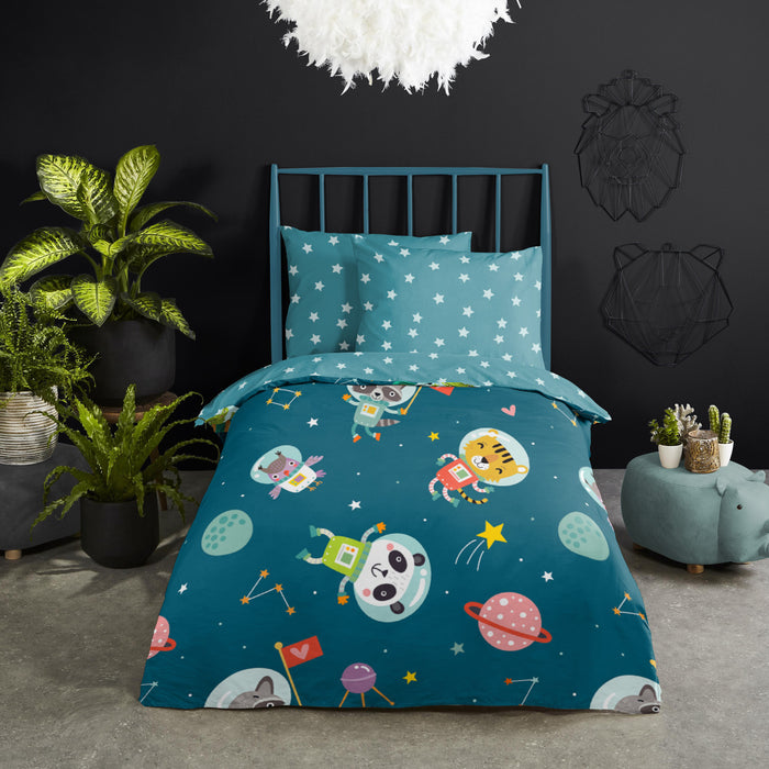 Good Morning Spacy Kinder Dekbedovertrek 140 x 220 cm - Petrol