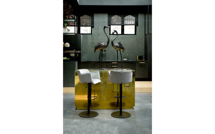 Goossens Barstoel Flamingo, Barstoel met arm - grijs Fluweel met