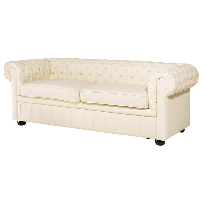 Beliani - CHESTERFIELD - Chesterfield bank 2-zits - Beige - Leer