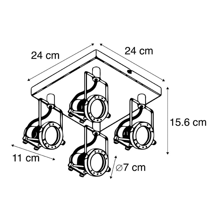 QAZQA Industriële spot zwart 4-lichts - Suplux