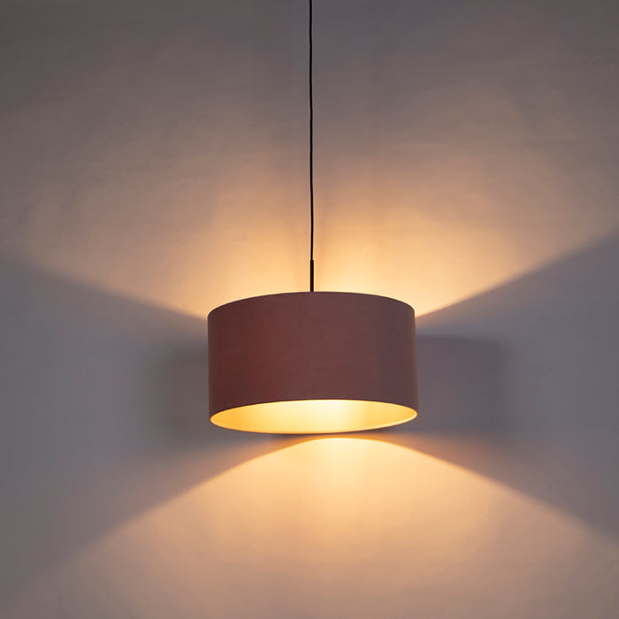 QAZQA Hanglamp met velours kap roze met goud 50 cm - Combi