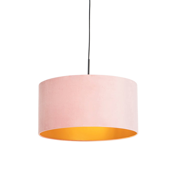 QAZQA Hanglamp met velours kap roze met goud 50 cm - Combi