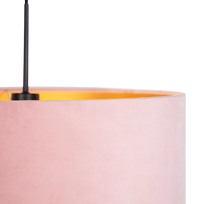 QAZQA Hanglamp met velours kap roze met goud 50 cm - Combi