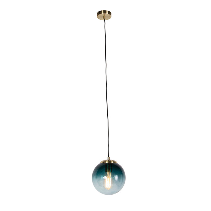 QAZQA Art deco hanglamp messing met oceaanblauw glas 20 cm - Pallon