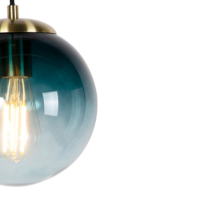 QAZQA Art deco hanglamp messing met oceaanblauw glas 20 cm - Pallon