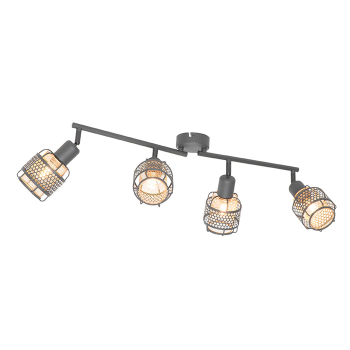 QAZQA Design plafondlamp zwart met goud 4-lichts langwerpig - Noud