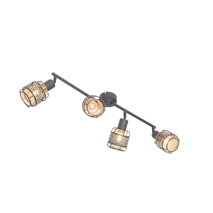 QAZQA Design plafondlamp zwart met goud 4-lichts langwerpig - Noud