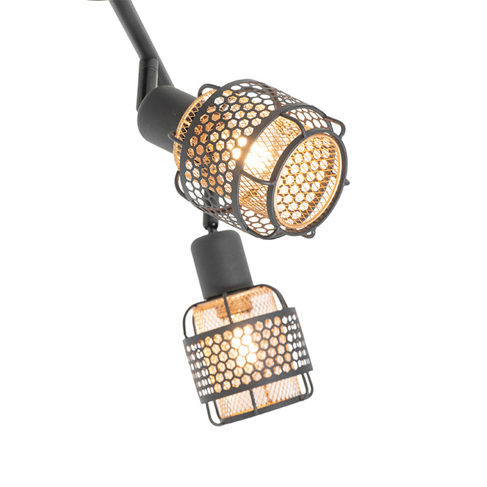 QAZQA Design plafondlamp zwart met goud 4-lichts langwerpig - Noud