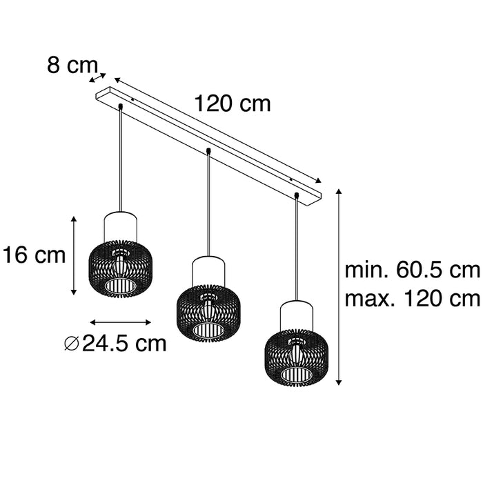QAZQA Hanglamp baya - Zwart - Design - L 120cm