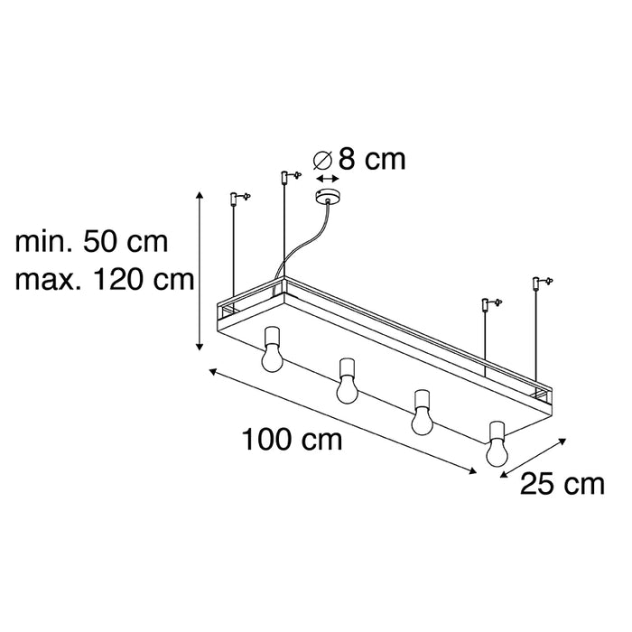 QAZQA Industriële hanglamp zwart met hout 4-lichts - Shelf