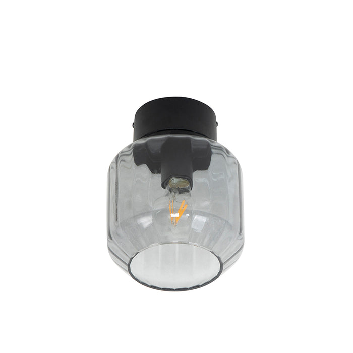 QAZQA Moderne plafondlamp zwart met smoke glas - Stiklo