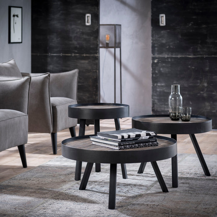 D - Hoyz - Salontafel Teca - Ø75 met Rand - 75x75x35 - Zwart - Hout