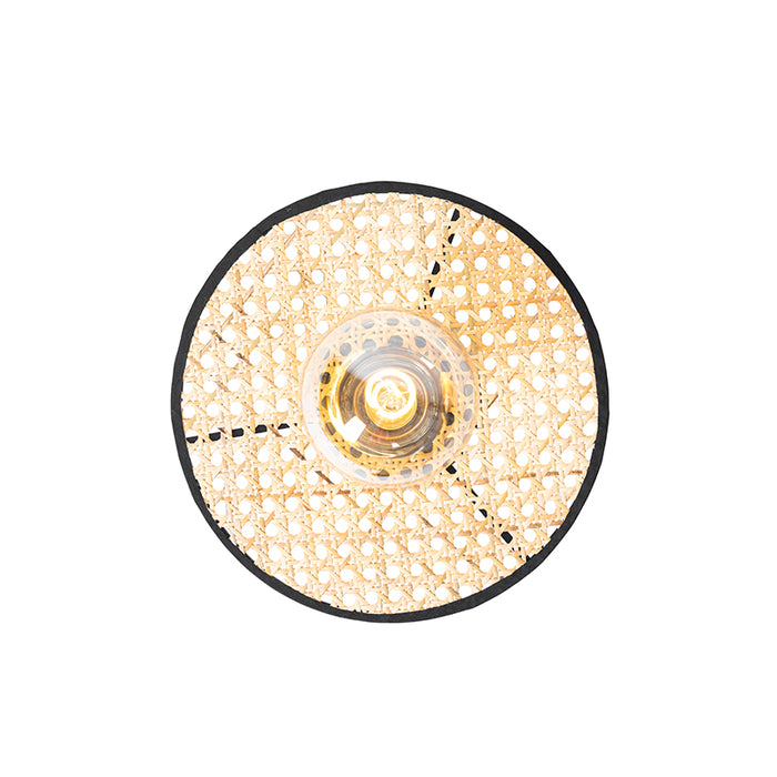 QAZQA Landelijke plafond en wandlamp zwart met rotan 25 cm - Kata