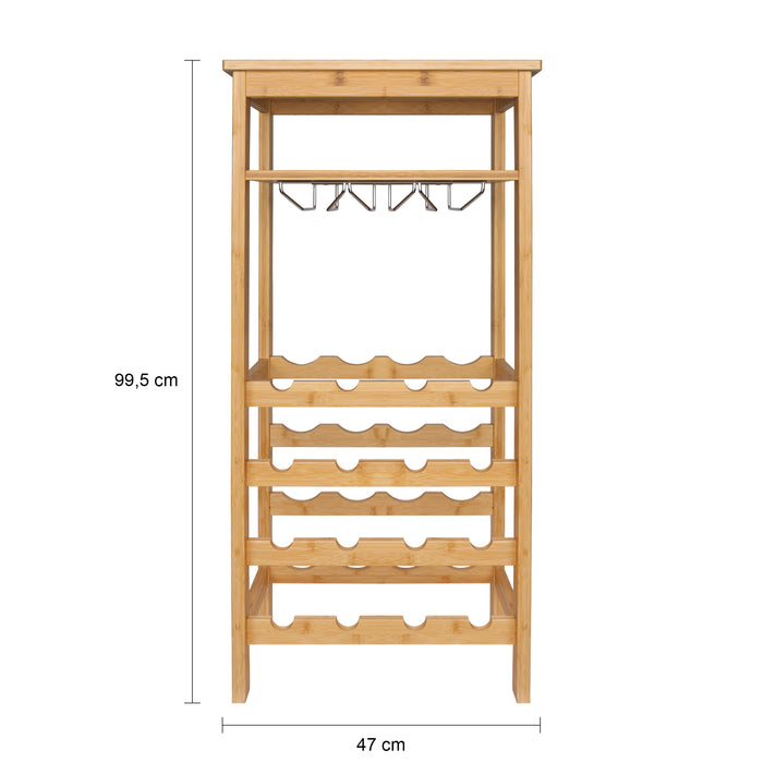 QUVIO Wijnrek voor 16 flessen + glazen - Hout