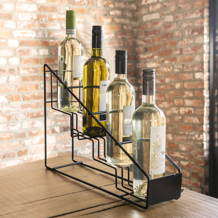 QUVIO Flessenrek metaal met 4 treden - Zwart