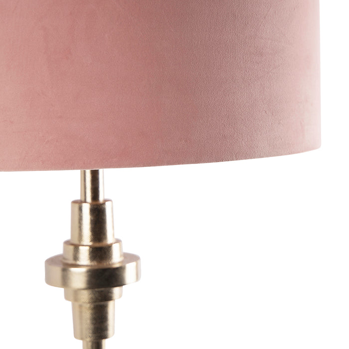 QAZQA Art Deco tafellamp goud velours kap roze 50 cm - Diverso