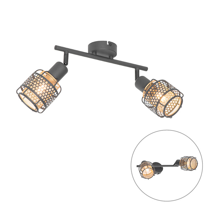 QAZQA Design plafondlamp zwart met goud 2-lichts - Noud