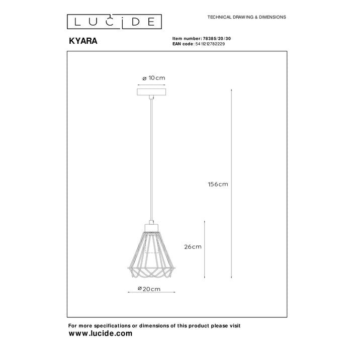 Lucide KYARA Hanglamp 1xE27 - Zwart