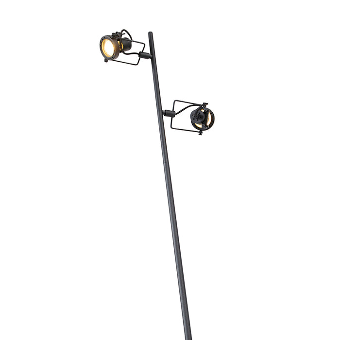 QAZQA Industriële vloerlamp zwart 2-lichts - Suplux