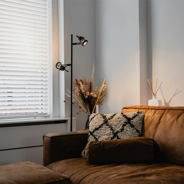 QAZQA Industriële vloerlamp zwart 2-lichts - Suplux