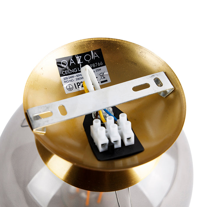 QAZQA Art deco plafondlamp messing met smoke glas - Pallon