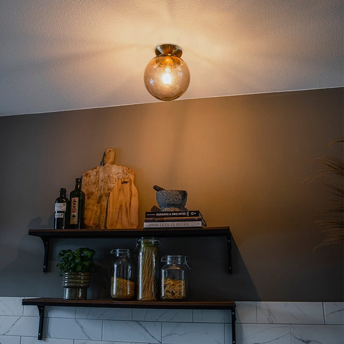 QAZQA Art deco plafondlamp messing met smoke glas - Pallon