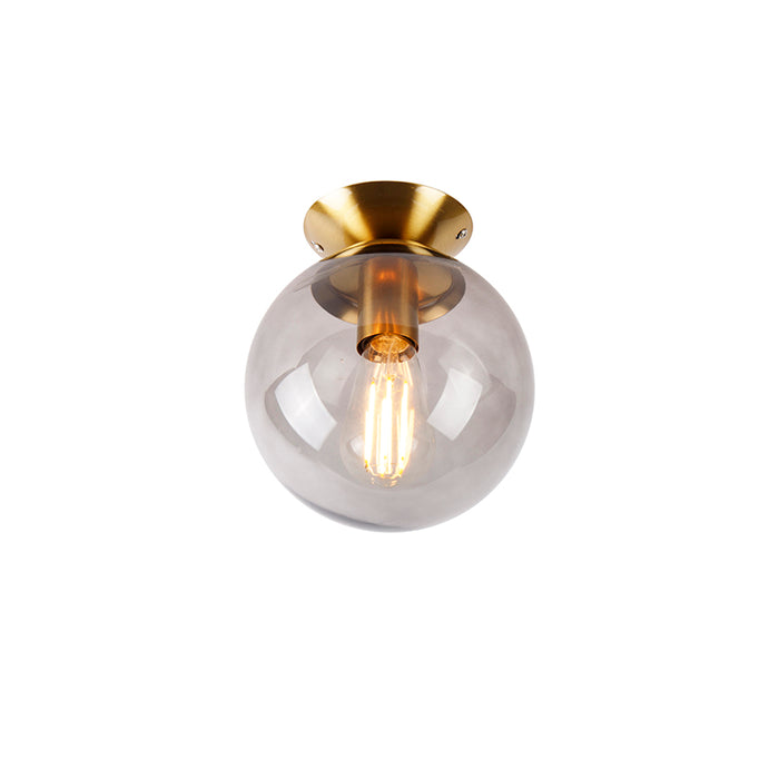 QAZQA Art deco plafondlamp messing met smoke glas - Pallon