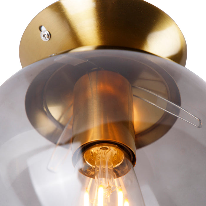 QAZQA Art deco plafondlamp messing met smoke glas - Pallon